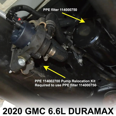 Close-up of Heavy Duty Fuel Coolant Pump Relocation Kit Engineered For 2020 To 2026 GM 6.6L Duramax L5p Engines
