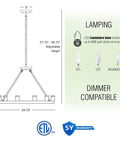 Diagram of Homestead 25 Inch Six Light Wagon Wheel Chandelier showing dimensions, adjustable height, and lamping details.