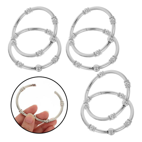 12 Piece Zinc Alloy Shower Curtain Hooks With Smooth Glide Double Sided Rings For Bathroom Rods No Tools Needed Easy Install Durable Rust Resistant With Shiny Silver Finish displayed against a white background, with an inset showing a hand holding one hook.