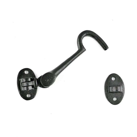 Heavy Duty 4.5 Inch Black Wrought Iron Swivel Style Hook And Eye Door Latch With Mounting Hardware For Rustic Colonial Look