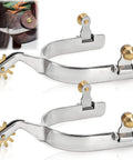 Two Pack Horse Spurs Set In Stainless Steel With Gear Copper Rowels, Cowboy Ready Western Boot Spurs For Men And Women