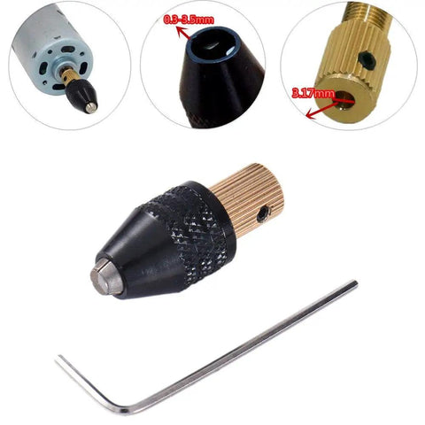 Self Tightening Drill Chuck Adapter Kit For Micro Tools 0.3 To 3.5mm Collet Set in brass and steel with hex key