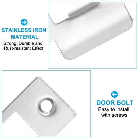 Sturdy Stainless Steel Door Strike Plate 2-3/4 Inch T Strike Backplate For Interior And Exterior Doors 2 Pack Silver 70 X 40 mm With 28 X 17 mm Hole Size Rust Resistant And Durable, showing close-up of rust-resistant material and installation hole.