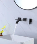 Matte Black Brushed Brass Wall Mount Bathroom Faucet With Two Handles Solid Brass Construction Wall Mounted Sink Faucet Rough In Valve Included Tough As Nails Built To Last cUPC Certified Modern Look For Any Bath