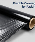Heavy Duty Black Stretch Wrap Film 50 Cm Roll for Moving And Shipping showing flexible black film on a roll.