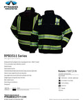 RPB35 Series Teflon Coated Waterproof Black Parka With Quilted Lining, reflective strips, detachable hood, front and back view
