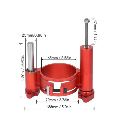 Top Shelf Heavy Duty Manual Router Lift System Kit With Precision Aluminum Insert Base Plate, red aluminum base with measurements.