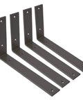 Heavy Duty 10 Inch Black Shelf Brackets L Shaped Corner Mount For Wall Shelves, Steel Iron Brackets, Built To Last, Supports Up To 35lb Per Pair Easy To Install Includes Mounting Hardware Rust Resistant Steel For Long Lasting Use. Four brackets shown.