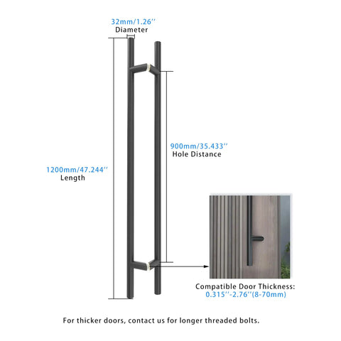 Offset Double Sided Door Pull Handle Built To Last In Matte Black 48 Inch Length 304 Stainless Steel Round Bar Ladder Style Push Pull For Heavy Duty High Traffic Entrances, 1200mm
