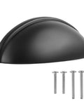 Sleek 3 Inch Cup Drawer Pulls Matte Black 10 Pack Half Moon Cabinet Handles with screws for easy installation.