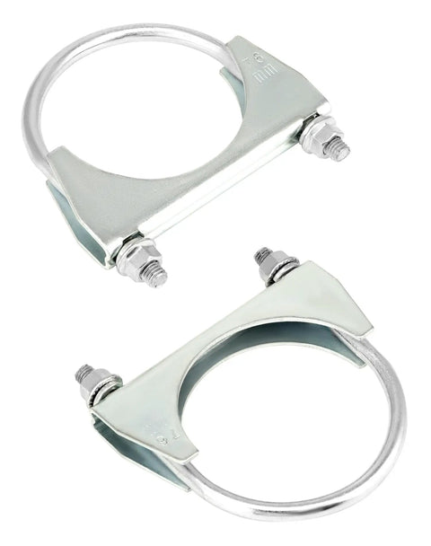 U Bolt Muffler Tip Exhaust Hook Set For DIYers, 2 Pack 3 Inch OD Universal Silencer Clip showing galvanized steel clamps