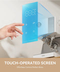 Hand using touchscreen on OPV Espresso Machine With Milk Frother Steam Wand, 20 Bar Max Pressure, Dual Display, 58mm Portafilter