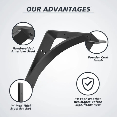 Beefy Steel Shelf Brackets For Heavy Duty DIY Shelving 9x12x4 Inch 1 Quarter Inch Natural Steel Black Hand Welded Mantel Advantages