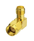 RP-SMA Male To SMA Female Right Angle Antenna Connector Adapter gold finish for FPV Drones WiFi Routers PCIE Cards and Security Cameras