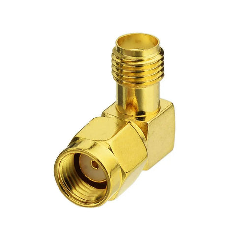 RP-SMA Male To SMA Female Right Angle Antenna Connector Adapter gold finish for FPV Drones WiFi Routers PCIE Cards and Security Cameras