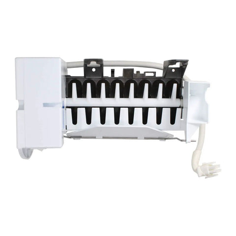 Side view of WR30X10093 Ice Maker Replacement for GTH18GCDDRWW Refrigerator, showcasing ice tray and wiring connectors.