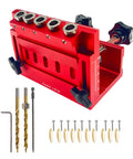 Adjustable Pocket Hole Jig And Precision Woodworking Guide Crafted From Heavy Duty Aluminum Alloy For Precise Angle Drilling and Rock Solid Joint Alignment That Simply Knocks It Out Of The Park with drill bits and screws.