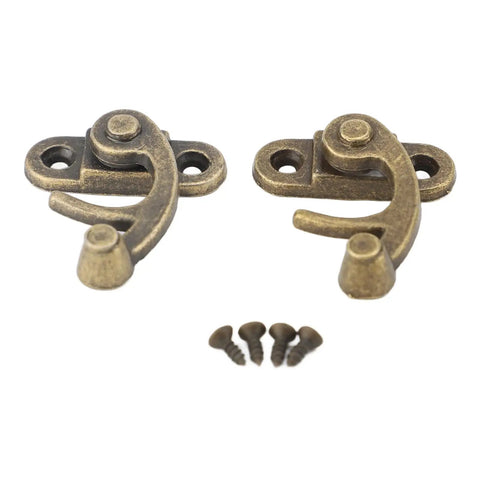 Antique Bronze Arm Clasp Latch with Right Swing Closure, Zinc Alloy Hook Hasp, 32x28mm lock for jewelry boxes, shown with screws