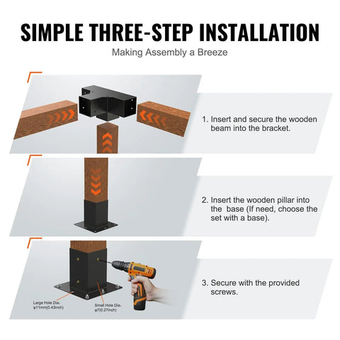 Installation guide for Four Way 4x4 Pergola Brackets Heavy Duty Tough As Nails Corner Brackets For Wood Beams Easy Installation.