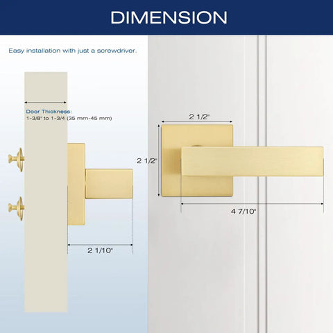 Gold Dummy Door Lever Handles Set Of 6 For Interior Doors And Closets No Latch Or Lock dimensions displayed