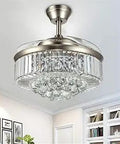 42 Inch Retractable Ceiling Fan With LED Light Remote Control Four Invisible Clear ABS Blades For Living Room And Dining Room Chandelier Style Modern Chic Indoor Ceiling Light Kit With Fan Chrome Finish