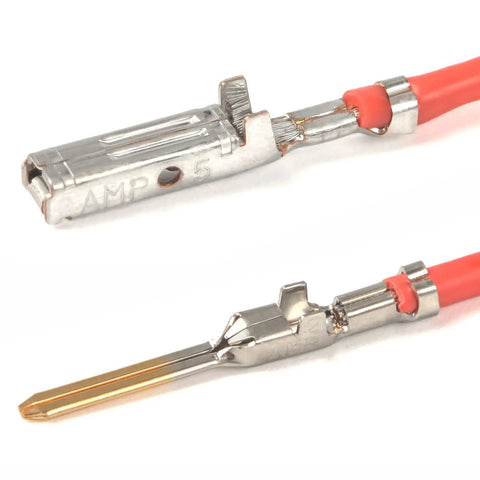 AMP connectors crimped with Pro Grade Open Barrel Crimp Tool For Molex AMP TYCO Deutsch Terminals 24 14 AWG showcasing precision crimps