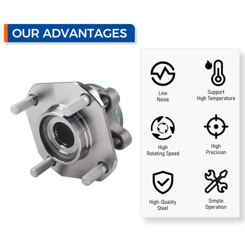 Front Wheel Hub Bearing Assembly Set For Nissan Sentra 2007 Through 2012 2.0L Four Cylinder Engine Direct Replacement Pair Premium Quality Durable High Performance shown with advantage features like low noise and high precision.