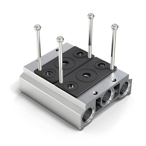 Pneumatic 200M Two Position Manifold Base For 4V210 4V220 4V230 Solenoid Valves One Quarter Inch Aluminum Block With Accessories