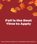 Fall Lawn Fertilizer Sets Up Solid Roots For Serious Recovery From Summer Slump And Heat Stress with autumn leaves background.