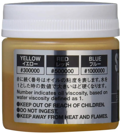 RC Silicone Differential Oil 300k CST For Sealed Differentials, yellow container with viscosity chart and safety instructions