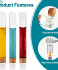 Twelve 30ml Glass Test Tubes With Cork Stopper, 20x150mm Storage Tubes With Cap, shown with liquid, heat resistant feature.
