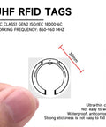 Close-up of one of the 100 Pcs UHF RFID Sticker Tags 860 960 MHz Long Range RFID Labels, showcasing design and dimensions.