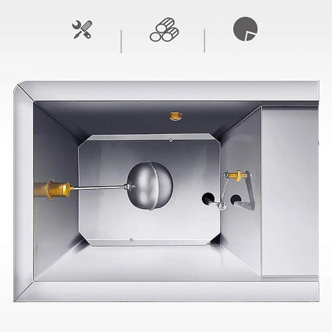 30 Liter Commercial Water Boiler With Auto Refill And Dual Filtration, stainless steel interior view showing components and plumbing.