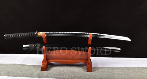 Dope Non Sharpened Aluminum Steel Katana Sword For Practice Laido Japanese Samurai Style on wooden stand