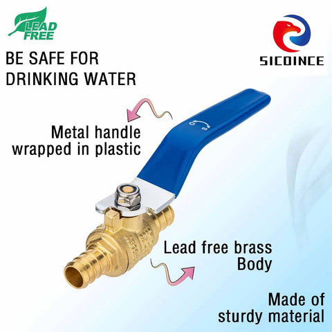 10 Pack PEX Shut Off Valve 1/2 Inch Ball Valve For PEX Pipe Crimp F1807 Fittings, lead-free brass with blue metal handle