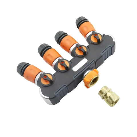 Four Way Garden Hose Splitter Valve Kit For Easy No Fuss Irrigation Setup, 16Mm Hose Fittings, Durable Orange Tap Adapter, All In One Four Way Water Connector For Lawn, Plants, And Landscaping, four-way splitter with brass thread
