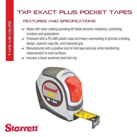 Retractable Pocket Tape Measure With Imperial And Metric Readouts, Nylon Coated Blade, Black Anodized Steel Belt Clip, 1.06-Inch Wide, 26-Foot Length, Heavy-Duty Pro Grade Durability For Quick And Precise Measurements