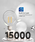 10 Pack G25 LED Globe Vanity Light Bulbs For Bathroom And Bedroom, Filament Edison Style, 15000 hours longevity display