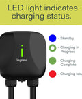 Hardwired Level 2 EV Charger 48 Amp Indoor Outdoor Car Charging Station With 18 Foot Cable Black with LED charging status lights.