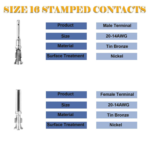 Six Pin Waterproof Heavy Duty Electrical Connector Kit with Size 16 Stamped Tin Bronze Terminals for 20-14 AWG