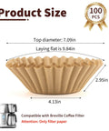 Heavy Duty Unbleached Paper Coffee Filters 100 Count Disposable Basket Style Brew Bags dimensions with size details.