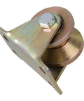 Real Deal Heavy Duty V Groove Wheels For Sliding Doors Built Tough One Point Two Inch Track Rollers Double Bearing Pulleys mounted on iron bracket.