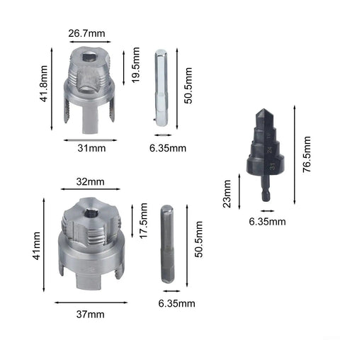 Versatile 3-in-1 Pipe Threading Tool Kit With Internal And External Cutters Reamer Step Drill Bit For 1 2 3 4 Inch Pipes Compatible Electric Drill Pro Grade Heavy Duty Gear, 31mm, 6.35mm shank