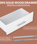 Close-up of 4 Drawer Stackable Closet Organizer Unit With Drawers, showing white wood drawer with metal handle and slides.