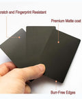 Hand holding Thick 0.42mm Aluminum Business Card Blanks For Laser Engraving, 50 Pcs Matte Black Pro Grade Metal Cards, close-up view