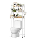 Three Tier Over Toilet Storage Rack With Built In Paper Towel Holder And Heavy Duty Hooks, Smart Bathroom Organizer Shelf for essential storage.