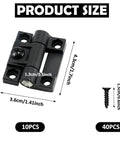 Adjustable Torque Hinges Set 10 Pack GTILE 43x36mm Position Control Door Hinges in Black with screws shown in size chart.