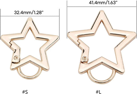 Star Shaped Stainless Steel Keychain Clip Carabiner With Snap Hook And Detachable Key Rings for Easy Organization, two sizes shown