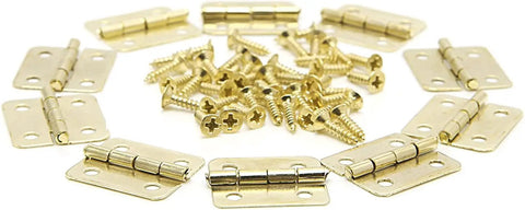 Gold Cabinet Hinges Set Of 10 Four Hole Iron Hardware with screws for Jewelry Boxes and Small Chests.