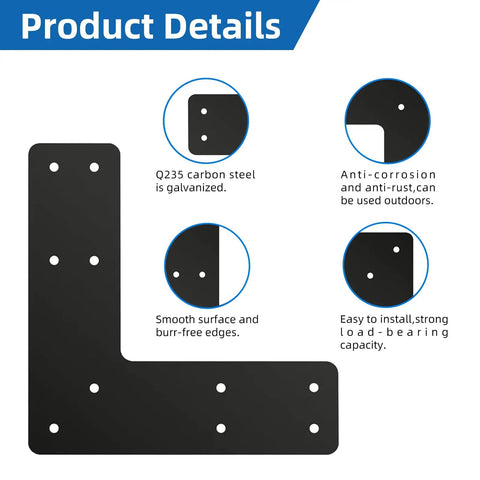 Four Pack L Shape Post To Beam Brackets 10x10 Inch Heavy Duty Steel Flat Mending Plates Right Angle Corner Brackets For 6x6 Lumber House Repair Truss Framing And Pergola